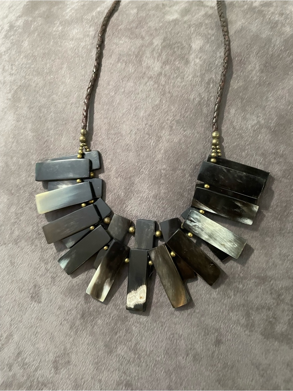 Black/Brown Horn Statement Necklace with Brass Accents
